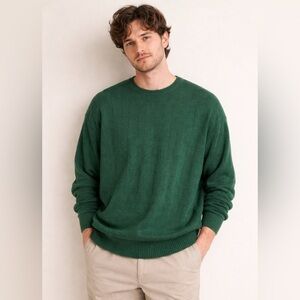Neiman Marcus Sweater Pullover Men Green 3D Knit Cotton Cashmere Scotland Made L